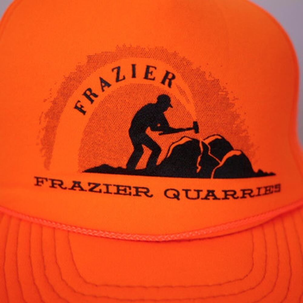 Vintage FRAZIER QUARRIES Fluorescent Orange Hunter Trucker Cap Hat One Size